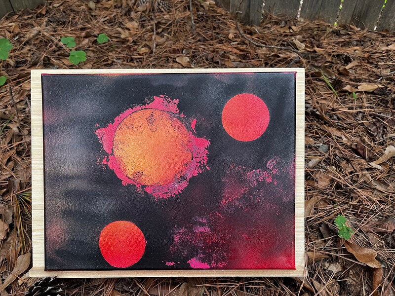 Galaxy space inspired pink orange red 12 in by 14 in spray paint